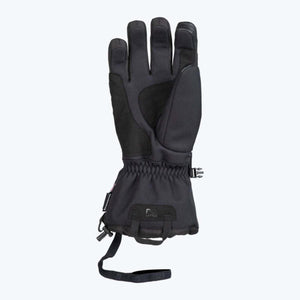 Black insulated winter glove with wrist strap and adjustable cuff