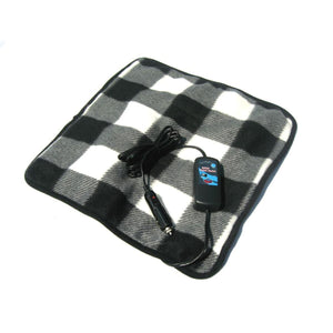 Trillium Worldwide black and white plaid electric car blanket with power cord and controller