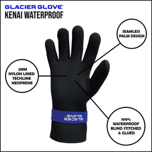 Glacier Glove Kenai waterproof glove features 2mm neoprene seamless palm and blind stitched construction