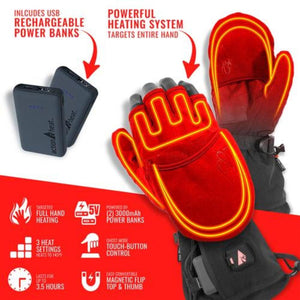 ActionHeat heated mittens with USB rechargeable power banks and feature highlights