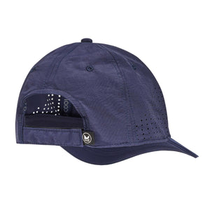 Navy blue Mission baseball cap with perforated side panels and adjustable back strap
