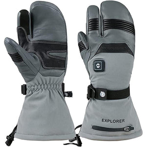 Mount Tec grey and black heated split finger gloves with adjustable wrist straps and zipper pocket