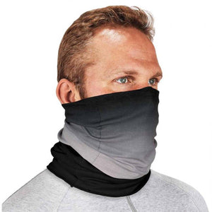 Man wearing a black and grey gradient neck gaiter