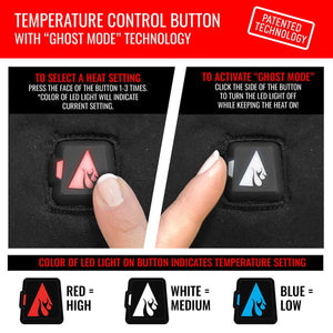Instructions for using temperature control button with heat settings and ghost mode
