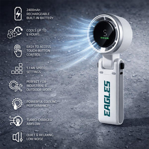 Eagles handheld fan with 2400mAh battery 5 speed settings and digital display