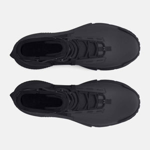 Top view of black Under Armour tactical boots