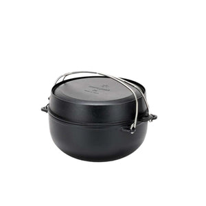 Snow Peak cast iron dutch oven with metal handle
