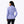 Back view of a woman wearing a light purple long sleeve hooded fleece jacket with black leggings