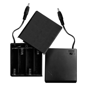 Two black battery packs with power cables and on off switches