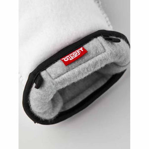 Hestra glove interior showing grey felt lining and G-Loft brand label