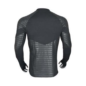Back view of Seirus black long sleeve base layer shirt with textured panels