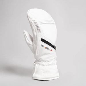 White Swany leather mitten with a zippered pocket and Triplex Alpha branding