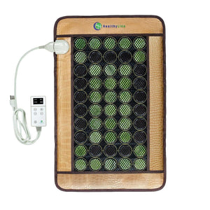 HealthyLine infrared heating mat with green stone discs and digital controller