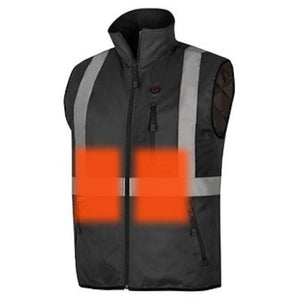 Pioneer black heated safety vest with reflective stripes and front zipper