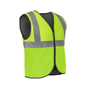 High visibility lime green quilted safety vest with reflective silver stripes