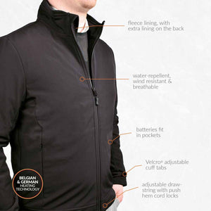 30seven heated jacket features with fleece lining water repellent fabric battery pockets and adjustable cuffs