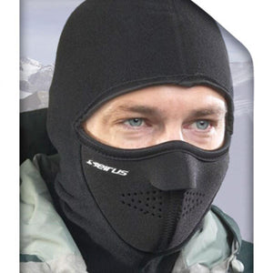Person wearing a black Seirus balaclava with a perforated nose and mouth area
