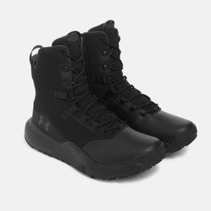 Under Armour black tactical boots with lace up closure and mesh upper