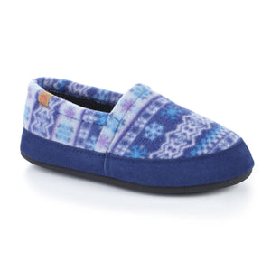 Acorn blue patterned fleece slipper with dark blue suede trim
