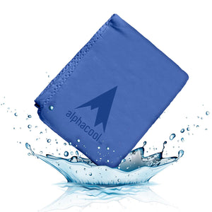Blue Alphacool cooling towel splashing into water