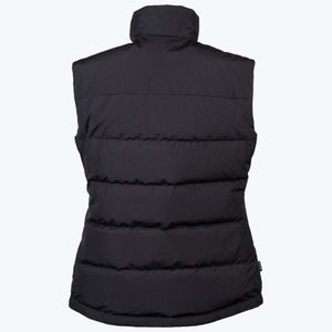 Back view of a black Mobile Warming quilted puffer vest