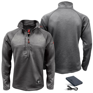 ActionHeat mens grey heated fleece quarter zip pullover with battery pack and charging cable