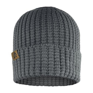 Grey ribbed knit beanie with ActionHeat brand tag