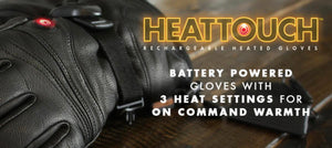 Heattouch black leather rechargeable heated gloves with three heat settings