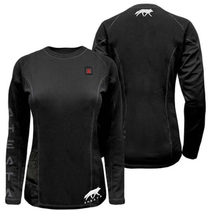 Aheata black long sleeve heated base layer shirt with front and back views