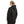 Woman wearing a black Helly Hansen hooded rain jacket from the back