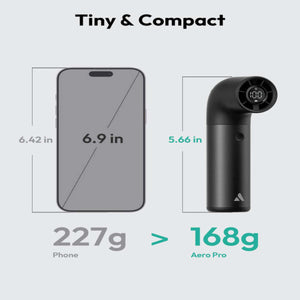 Aecooly Aero Pro air duster size and weight comparison against a smartphone