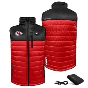 ActionHeat Kansas City Chiefs heated vest with battery pack and charging cable
