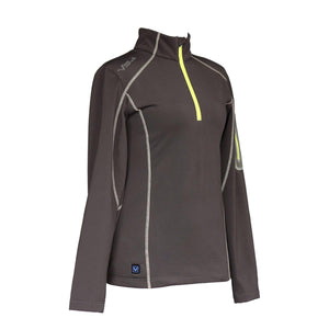 Volt Heat grey long sleeve quarter zip shirt with neon yellow zipper