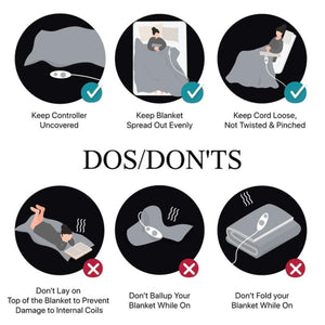 Beautyrest electric blanket safety instructions showing correct and incorrect usage