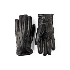 Pair of black leather gloves with stitched detailing