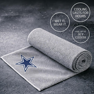 Dallas Cowboys grey cooling towel with team star logo and text highlighting cooling benefits