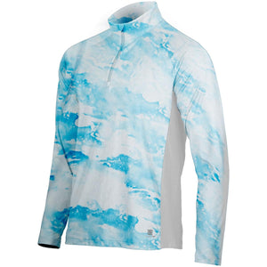 Fieldsheer long sleeve quarter zip shirt with blue and white cloud print pattern