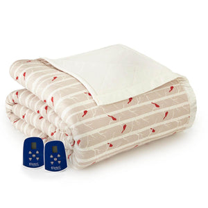 Shavel heated blanket with red cardinal and tree branch pattern and two digital controllers