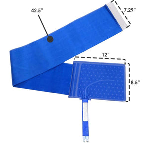Polar Products blue therapy bladder with strap and dimensions labeled