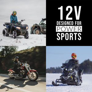 Venture Heat 12V powersports gear shown on an ATV, motorcycle, and snowmobile