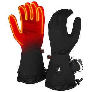 Temp 360 black heated gloves with visible heating elements and battery pack