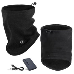ActionHeat black fleece heated neck gaiter with battery pack and charging cable