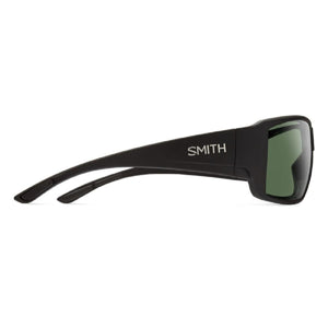 Smith black sunglasses with green lenses viewed from the side