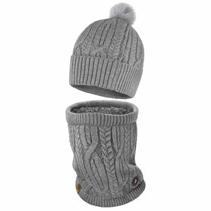 ActionHeat grey cable knit beanie and matching neck warmer set
