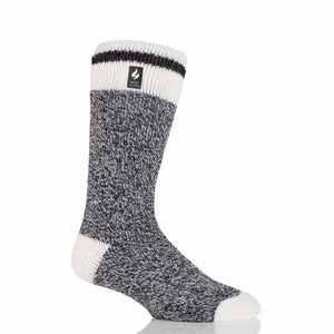 Heat Holders grey and white marl thermal sock with white heel and toe