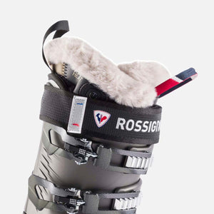 Rossignol ski boot cuff with faux fur lining and heating element control button