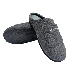 Dr Warm grey slip on slippers with textured fabric and black rubber soles