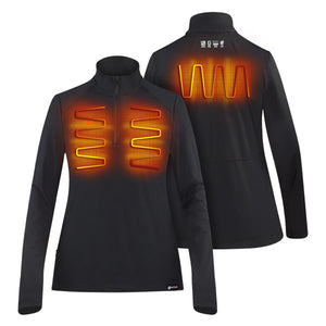 Venture black heated quarter zip pullover showing front and back heating elements