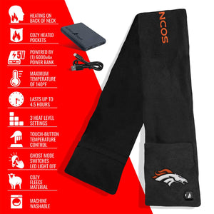 ActionHeat Denver Broncos fleece scarf with power bank and feature list