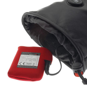 Glovii heated glove with red lithium polymer battery pack connected by cable